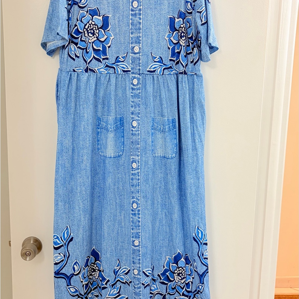 Blue Floral Denim Dress